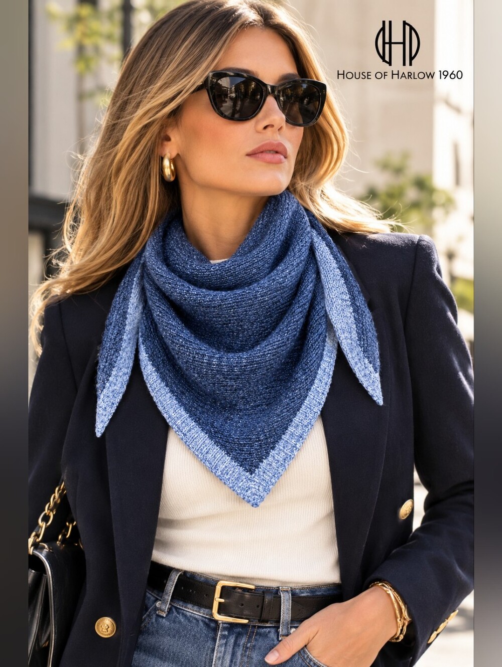 House Of Harlow 1960 Triangle Scarf Wool Blend Ultra Soft Soft Blues NWT